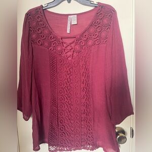 Simply Irresistible Wine Crochet Scoop Neck Tunic 19 PTP X 28